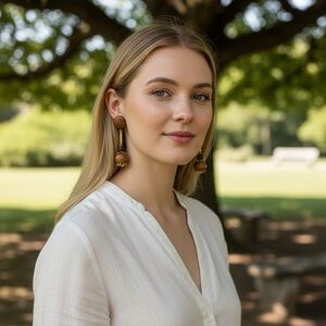Vintage Olivewood Bead dangle Earrings Souvenir-Israel